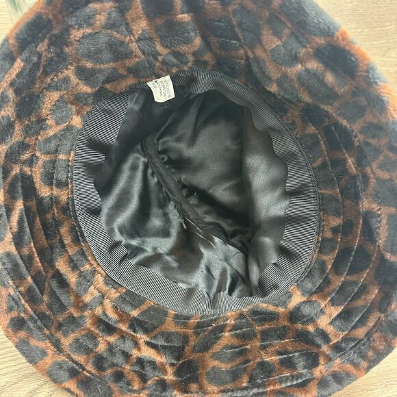 Dark Leopard Sun Hat Women's Black Brown Soft Faux Fur Bucket Hat Cozy - Picture 7 of 9